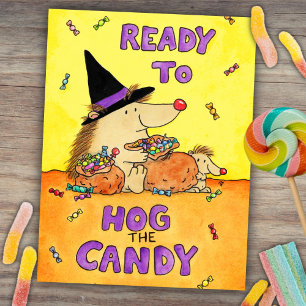 Cute Ready to Hog the Candy Hedgehog Halloween Postcard