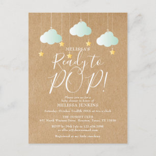 Cute Ready to Pop Rustic Neutral Baby Shower Invitation Postcard