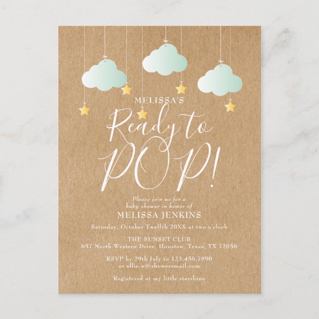 Cute Ready to Pop Rustic Neutral Baby Shower Invitation Postcard (Front)