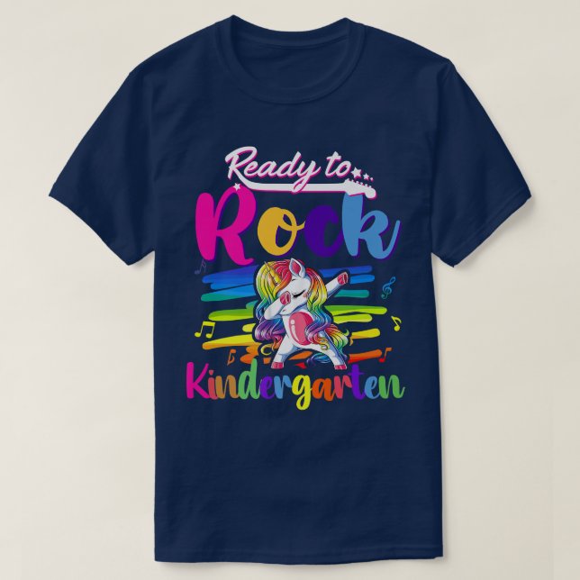 Cute Ready To Rock Kindergarten Unicorn 1st Day Of T-Shirt (Design Front)