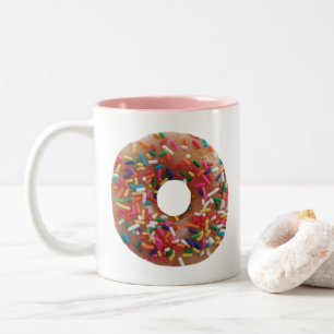 Cute Realistic Donut Sprinkles Pink Two-Tone Coffee Mug