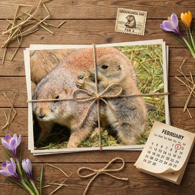 Cute Realistic Groundhog Family Photo Postcard (Creator Uploaded)