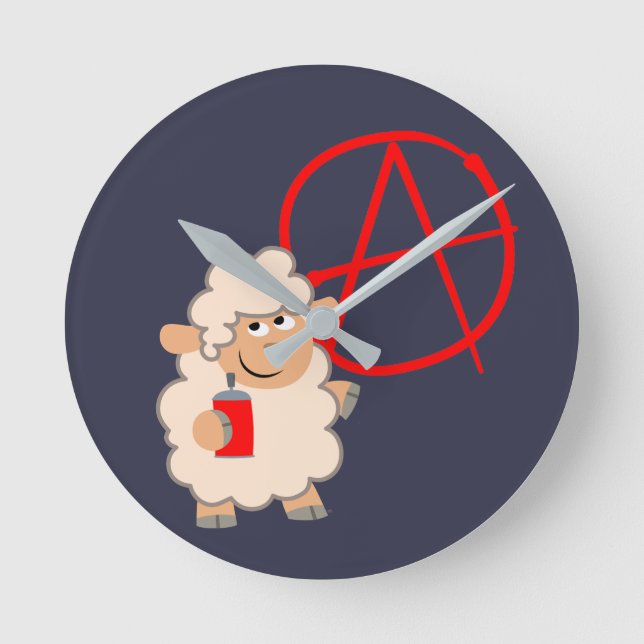Cute Rebellious Cartoon Sheep Round Clock (Front)