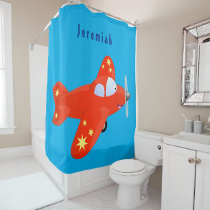 Cute red airplane flying cartoon illustration