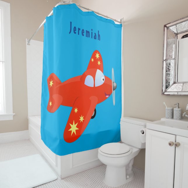 Cute red airplane flying cartoon illustration (In Situ)