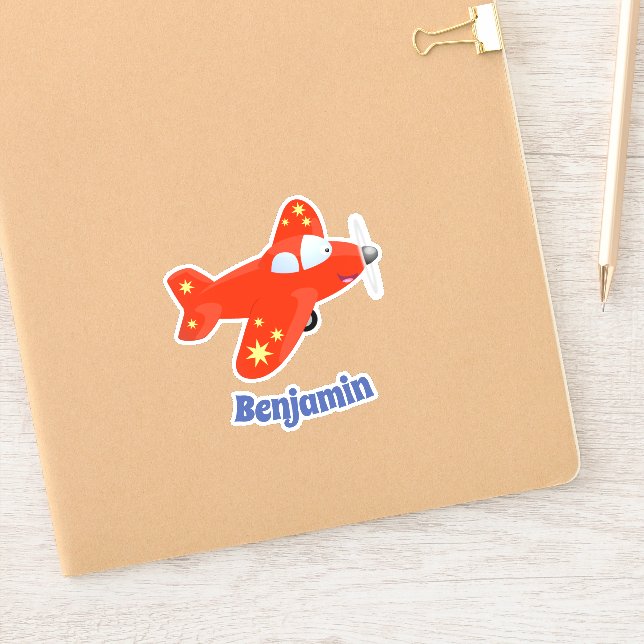 Cute red airplane flying cartoon illustration (Notebook)