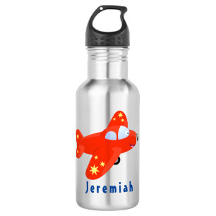 Cute red airplane flying cartoon illustration 532 ml water bottle
