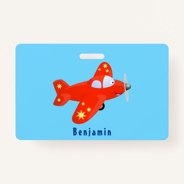 Cute red airplane flying cartoon illustration badge (Front)