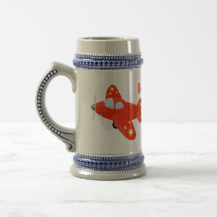 Cute red airplane flying cartoon illustration beer stein