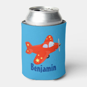 Cute red airplane flying cartoon illustration can cooler