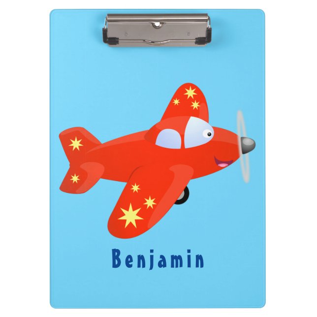 Cute red airplane flying cartoon illustration clipboard (Front)
