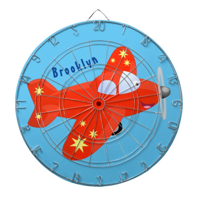 Cute red airplane flying cartoon illustration dartboard (Front)