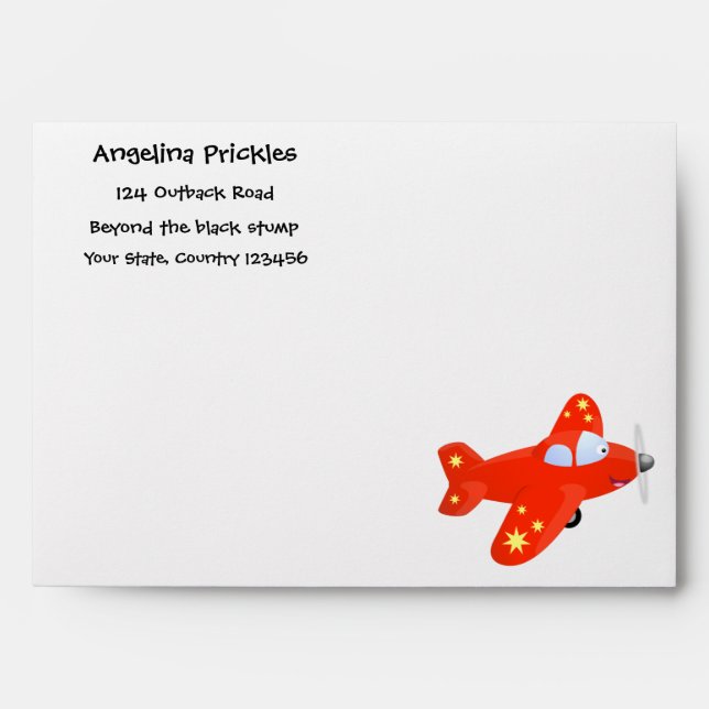 Cute red airplane flying cartoon illustration envelope (Front)