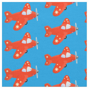 Cute red airplane flying cartoon illustration fabric