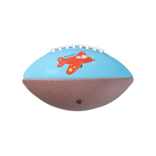 Cute red airplane flying cartoon illustration football