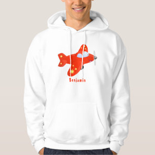 Cute red airplane flying cartoon illustration hoodie