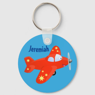 cute red airplane flying cartoon illustration keychain