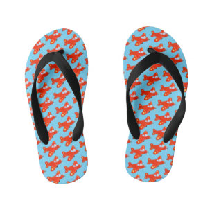 Cute red airplane flying cartoon illustration kid's flip flops