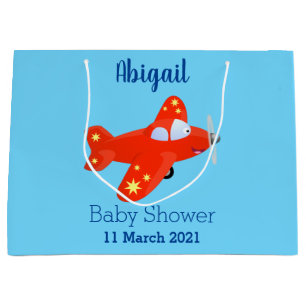 Cute red airplane flying cartoon illustration large gift bag