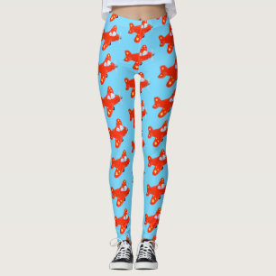 Cute red airplane flying cartoon illustration leggings