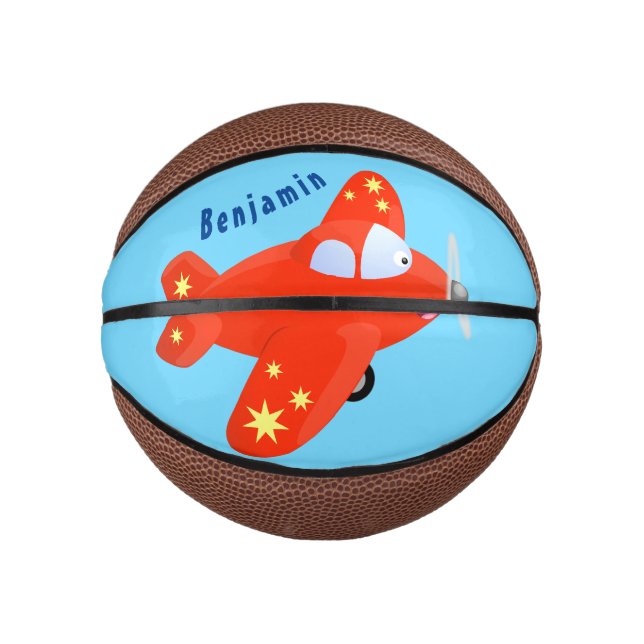Cute red airplane flying cartoon illustration mini basketball (Front)