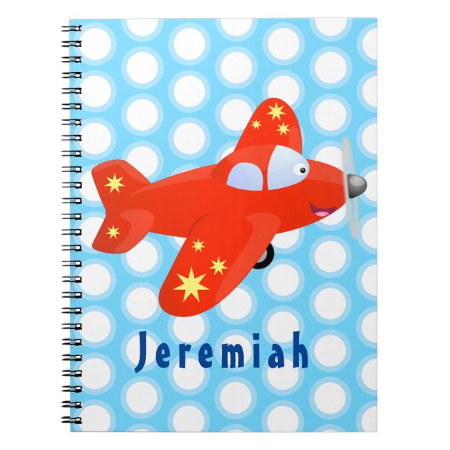 Cute red airplane flying cartoon illustration notebook (Front)