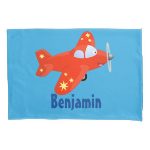 Cute red airplane flying cartoon illustration pillowcase