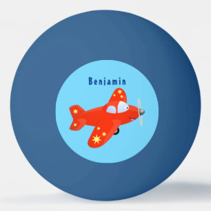 Cute red airplane flying cartoon illustration ping pong ball