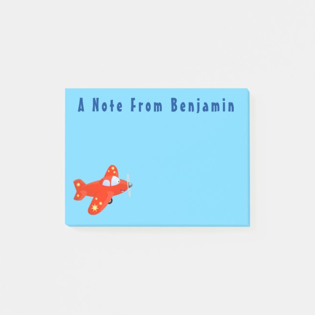Cute red airplane flying cartoon illustration post-it notes (Front)