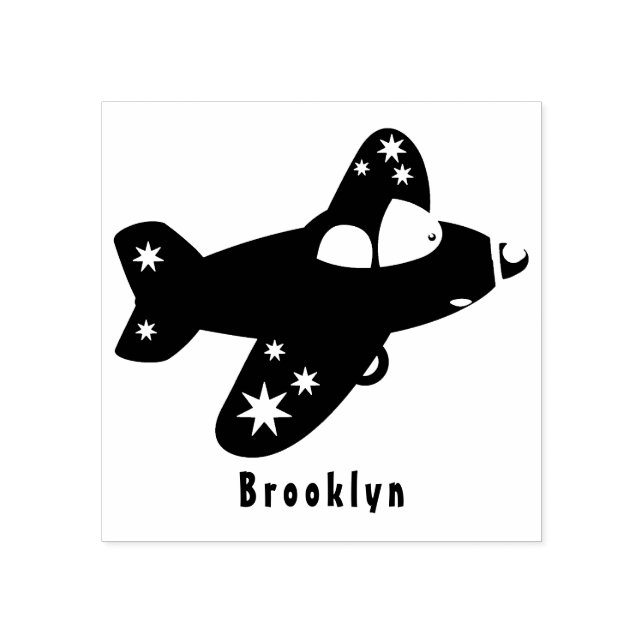 Cute red airplane flying cartoon illustration rubber stamp (Imprint)