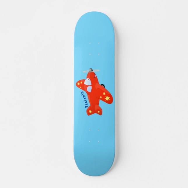 Cute red airplane flying cartoon illustration skateboard (Front)