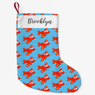 Cute red airplane flying cartoon illustration small christmas stocking