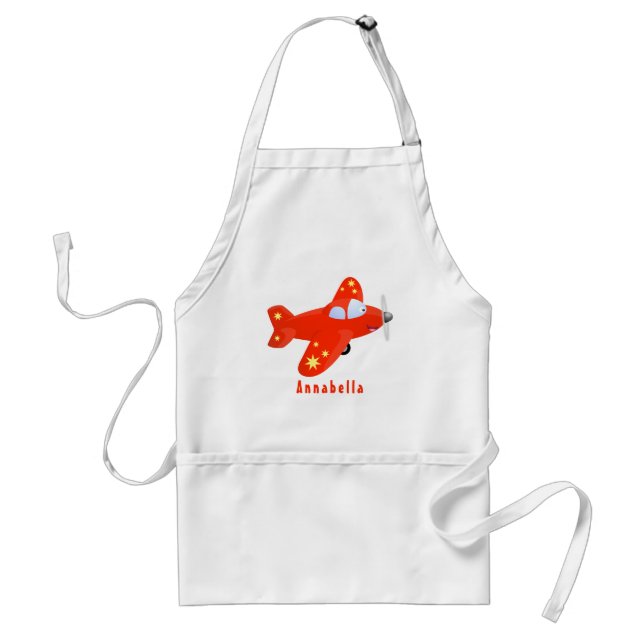 Cute red airplane flying cartoon illustration standard apron (Front)