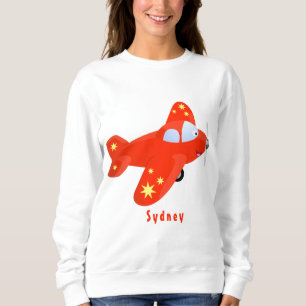 Cute red airplane flying cartoon illustration sweatshirt