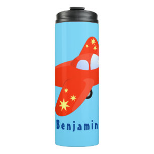 Cute red airplane flying cartoon illustration thermal tumbler