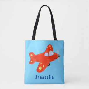 Cute red airplane flying cartoon illustration tote bag