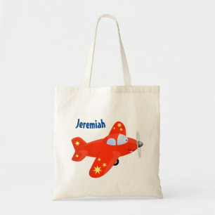 Cute red airplane flying cartoon illustration tote bag