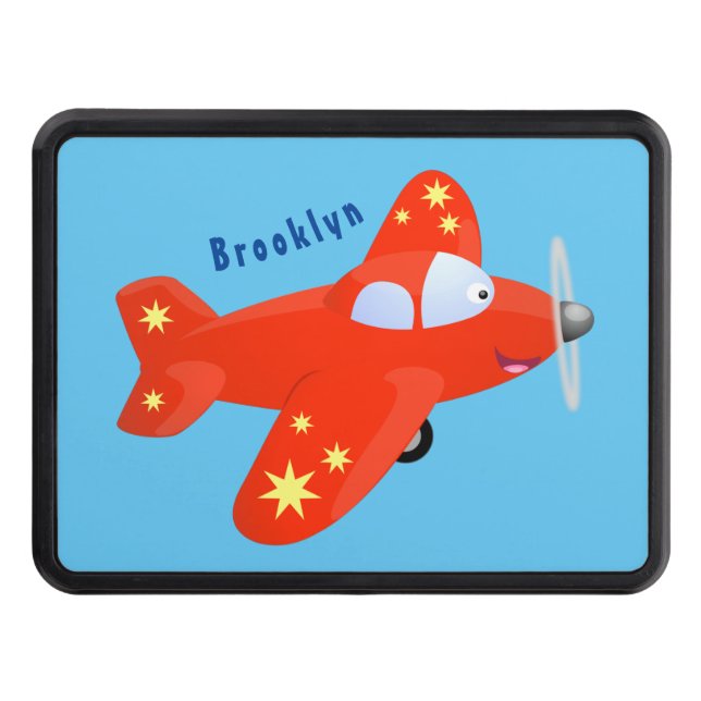 Cute red airplane flying cartoon illustration trailer hitch cover (Front)