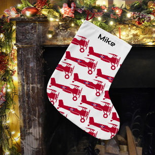 Cute red Airplane for Boy, Little Aviator Custom Large Christmas Stocking