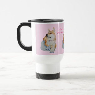 cute red akita with teddy bear picture of dog travel mug