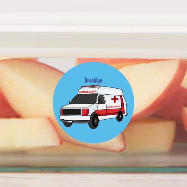 Cute red ambulance van cartoon (Affixed)
