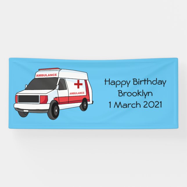 Cute red ambulance van cartoon banner (Horizontal)