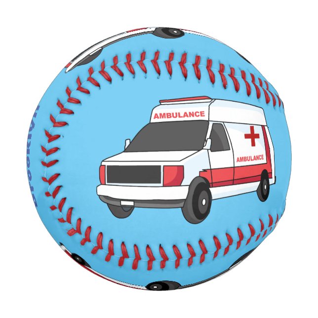 Cute red ambulance van cartoon baseball (Front Left)