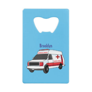 Cute red ambulance van cartoon credit card bottle opener