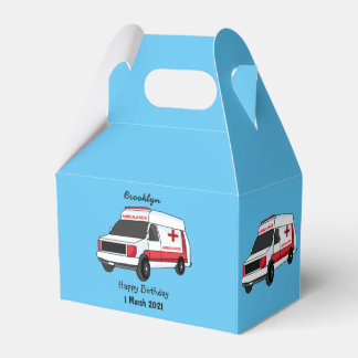 Cute red ambulance van cartoon favor box