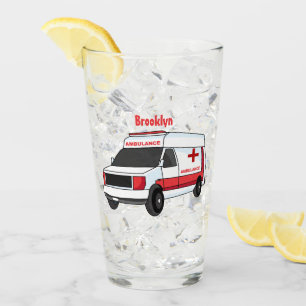Cute red ambulance van cartoon glass