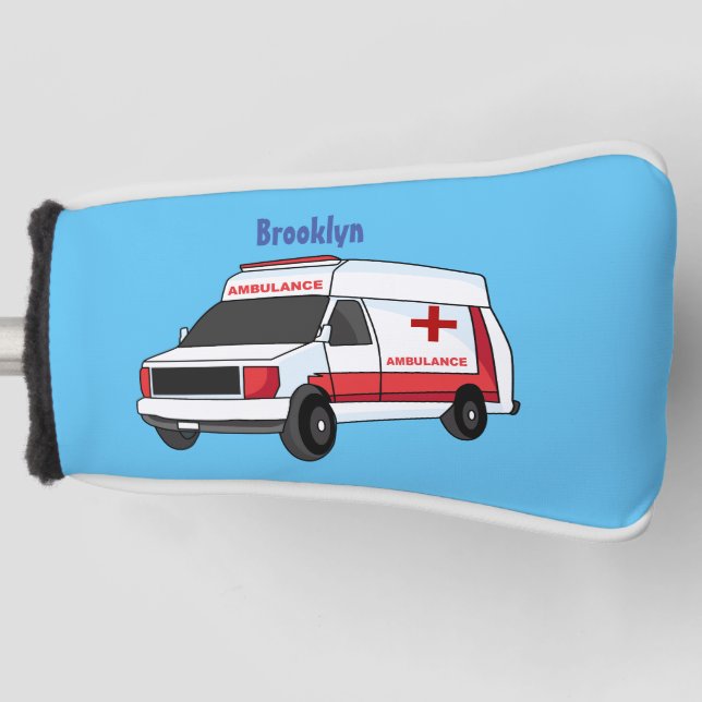 Cute red ambulance van cartoon golf head cover (Front)