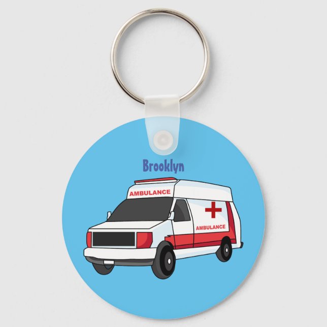 Cute red ambulance van cartoon keychain (Front)