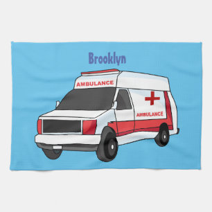Cute red ambulance van cartoon kitchen towel