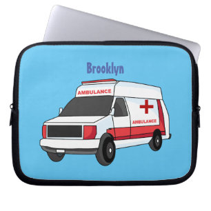 Cute red ambulance van cartoon laptop sleeve